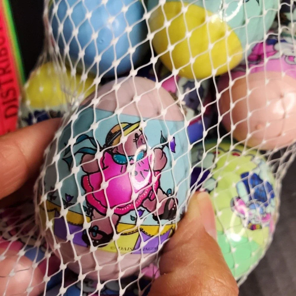 NOS Vintage‎ Plastic Easter eggs 12 Multicolored w/Wraps For Tiered Tray Display